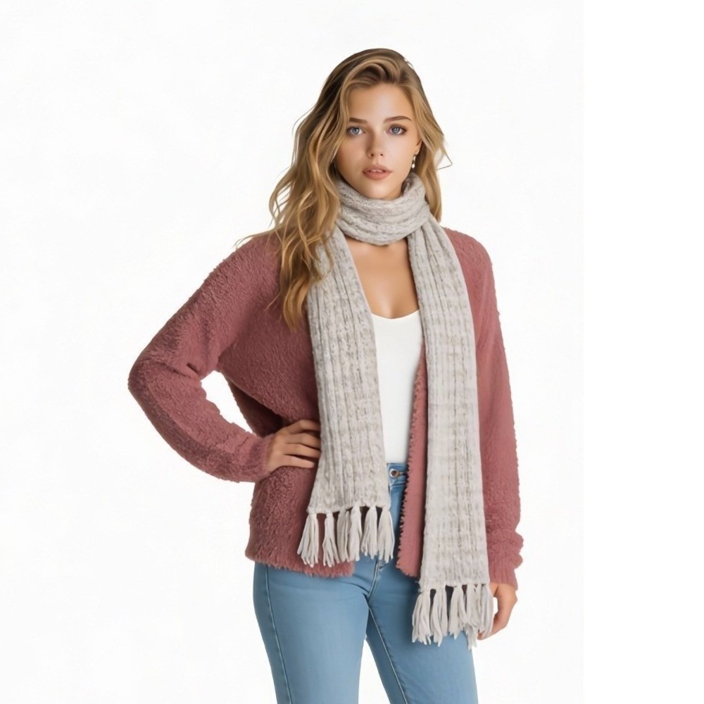 Gray and White‎ Knit Scarf 69" Long 8" Wide
